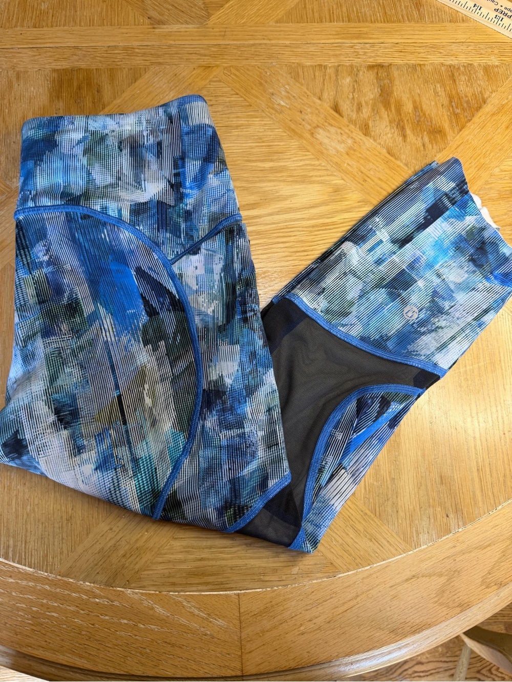 lululemon athletica Blue Abstract Kids Leggings with Mesh Panels